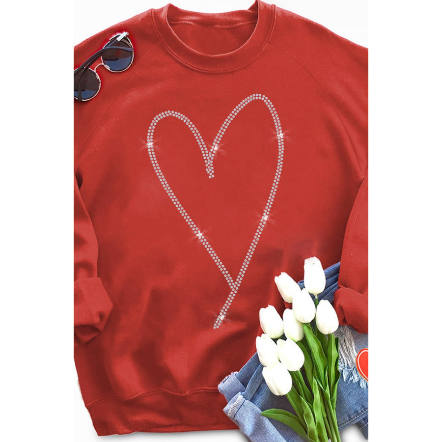 Valentine’s Day Rhinestone Heart Long Sleeve Sweatshirt Apparel and Accessories