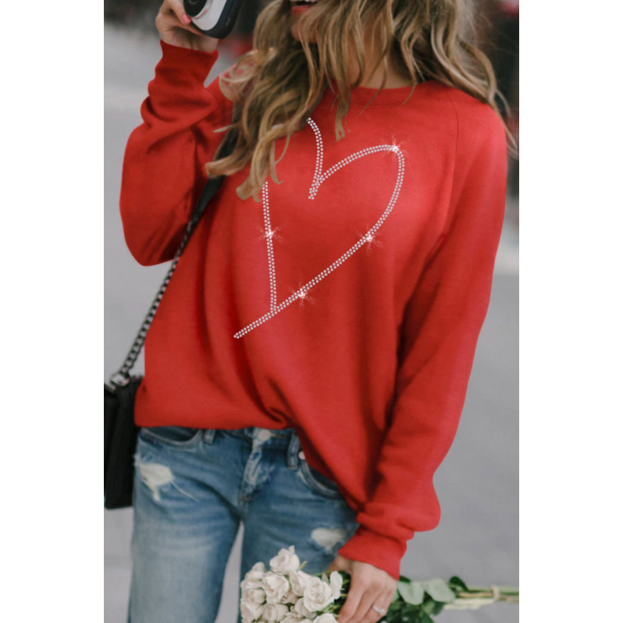 Valentine’s Day Rhinestone Heart Long Sleeve Sweatshirt Apparel and Accessories