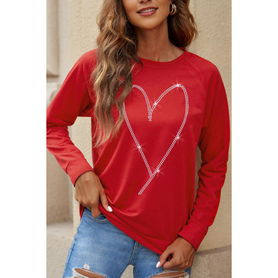 Valentine’s Day Rhinestone Heart Long Sleeve Sweatshirt Apparel and Accessories