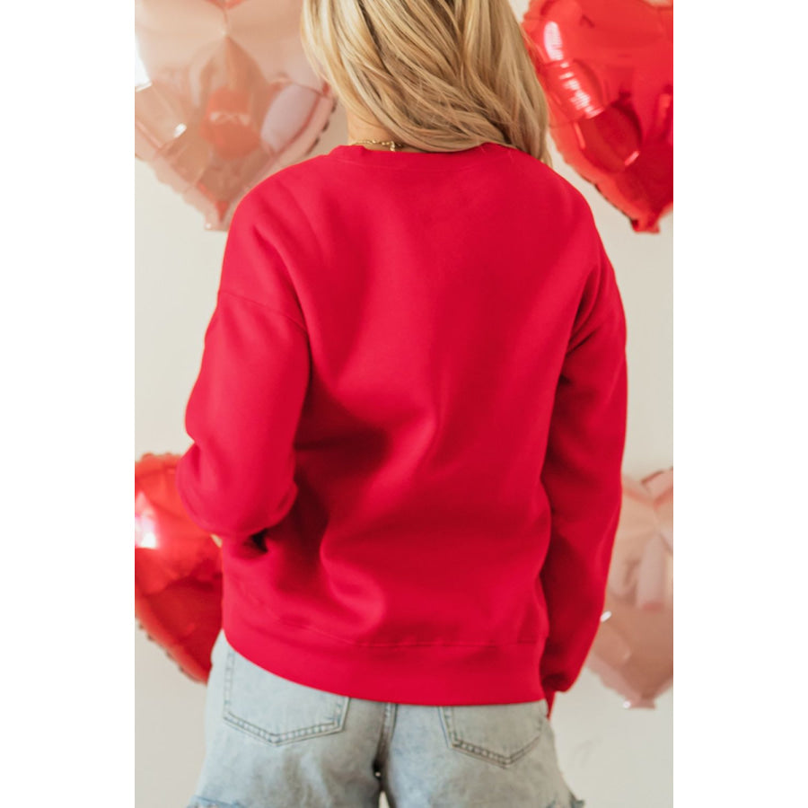 Valentine’s Day Sequin Bow Heart Round Neck Sweatshirt Apparel and Accessories