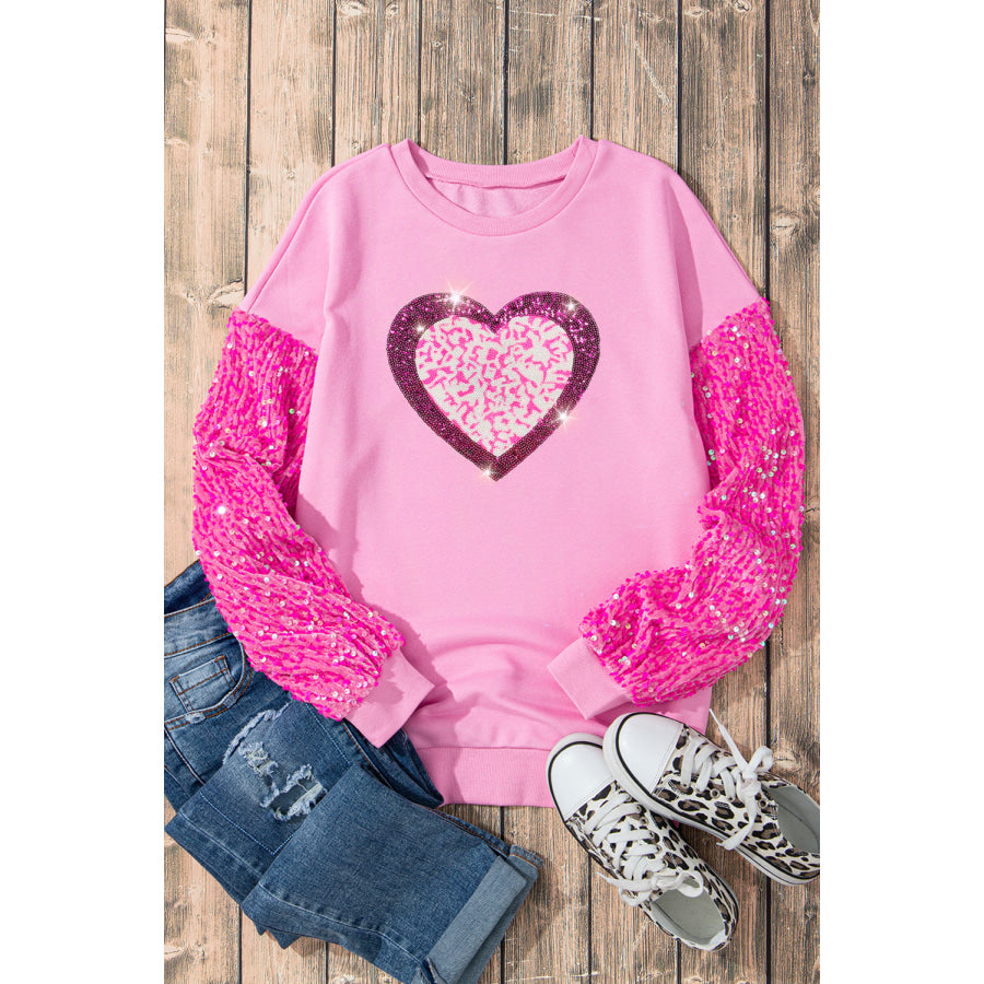 Valentine’s Day Sequin Heart Long Sleeve Sweatshirt Apparel and Accessories