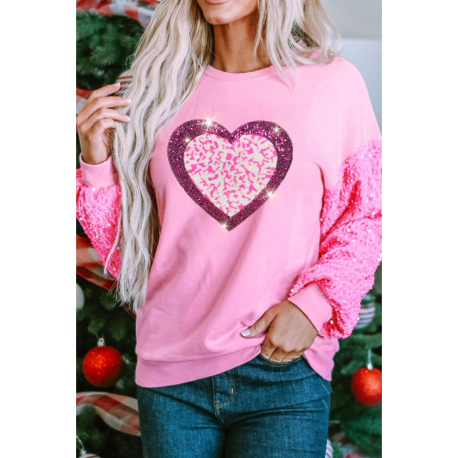 Valentine’s Day Sequin Heart Long Sleeve Sweatshirt Apparel and Accessories