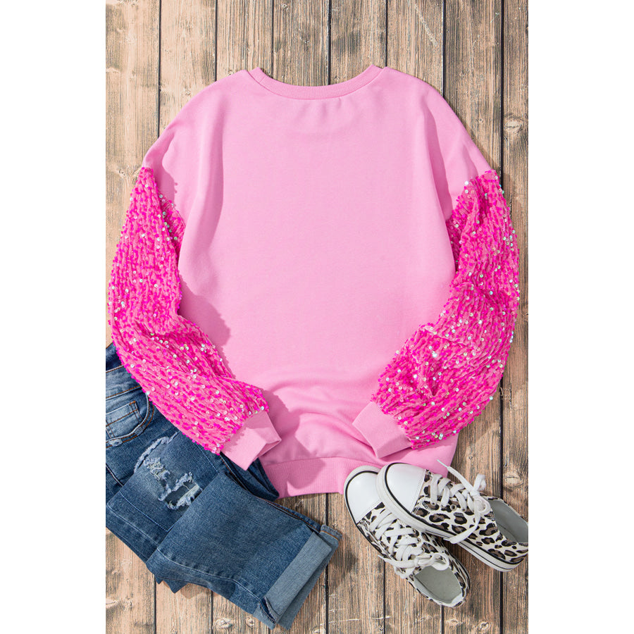 Valentine’s Day Sequin Heart Long Sleeve Sweatshirt Apparel and Accessories