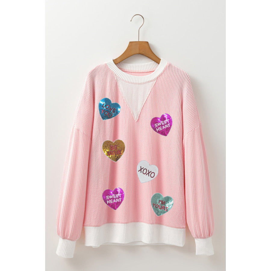 Valentine’s Day Sequin Heart Long Sleeve Sweatshirt Apparel and Accessories