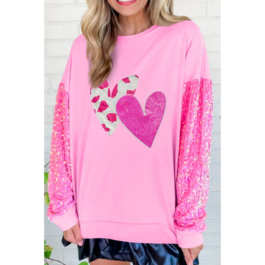 Valentine’s Day Sequin Heart Long Sleeve Sweatshirt Apparel and Accessories