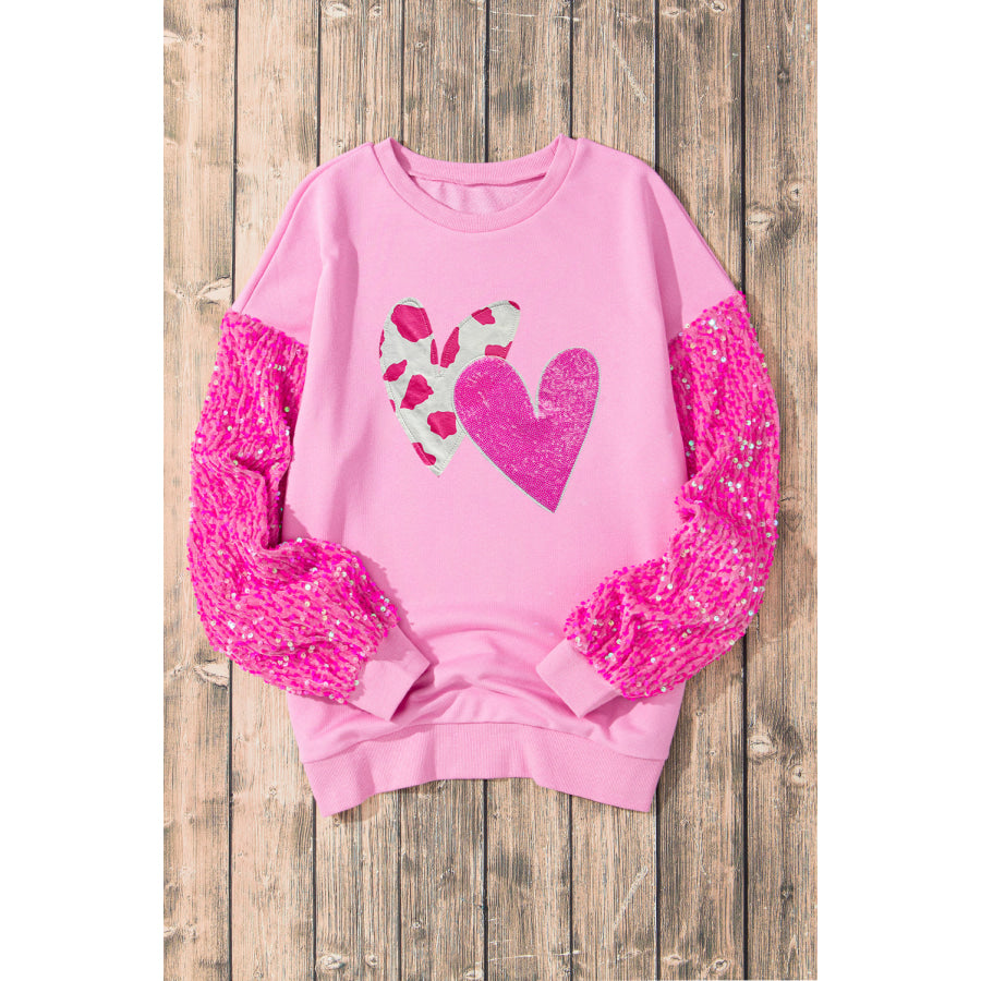 Valentine’s Day Sequin Heart Long Sleeve Sweatshirt Apparel and Accessories