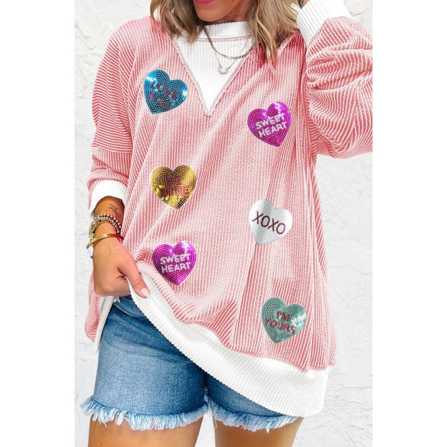 Valentine’s Day Sequin Heart Long Sleeve Sweatshirt Apparel and Accessories