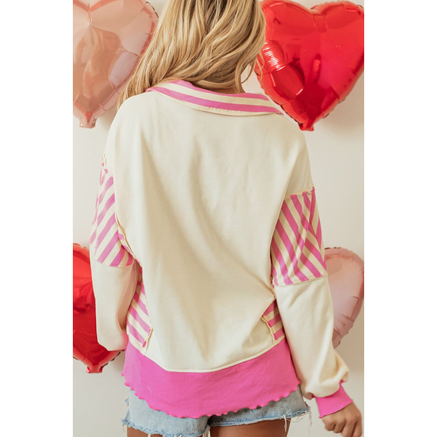 Valentine’s Day Sequin Heart Pattern Long Sleeve Sweatshirt Apparel and Accessories