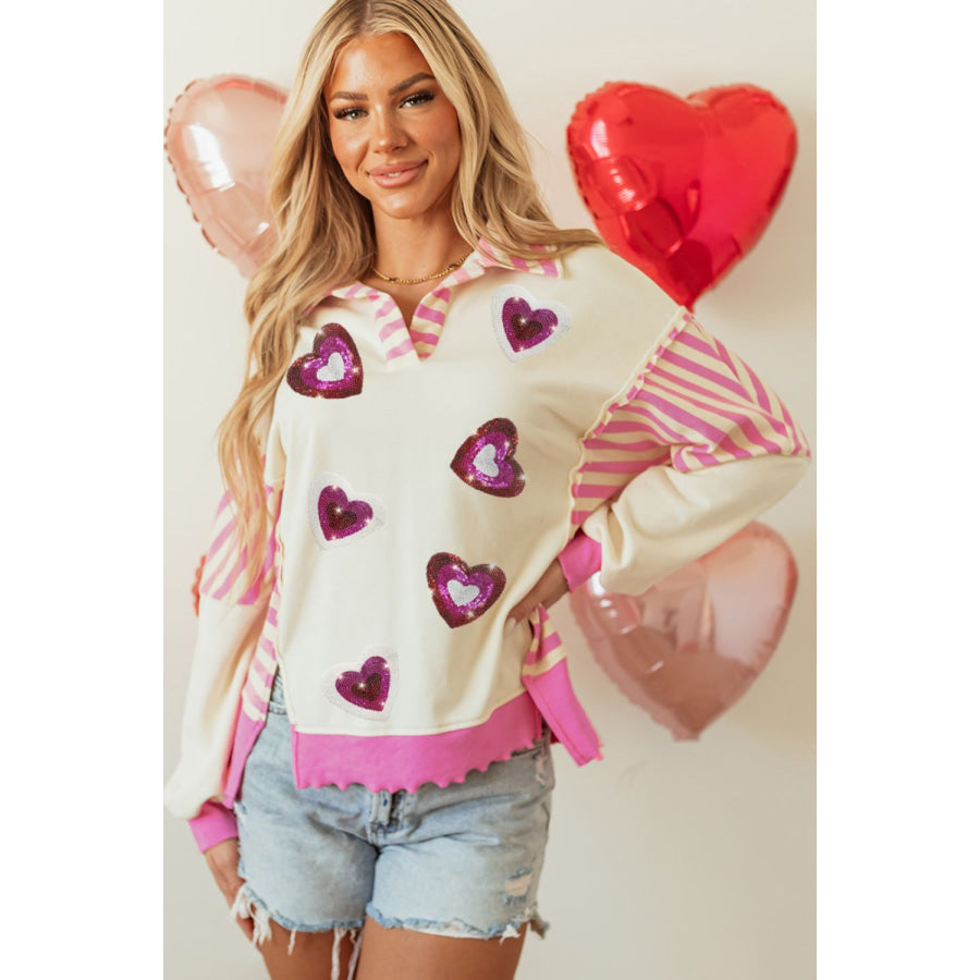 Valentine’s Day Sequin Heart Pattern Long Sleeve Sweatshirt Apparel and Accessories