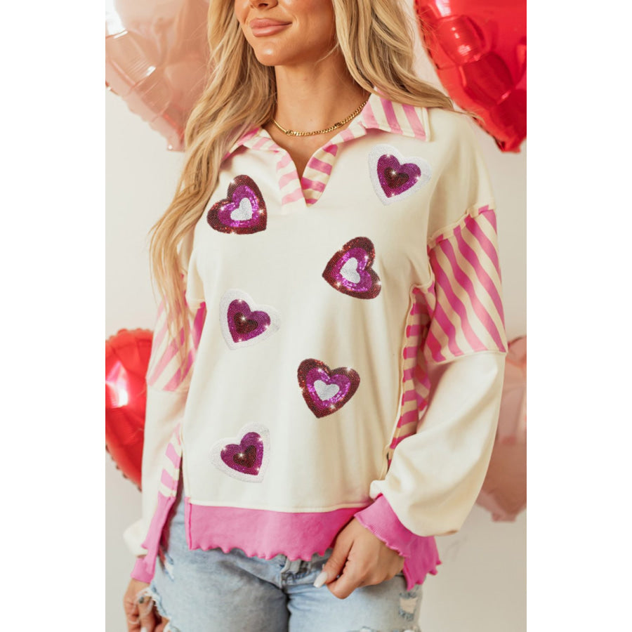 Valentine’s Day Sequin Heart Pattern Long Sleeve Sweatshirt Apparel and Accessories