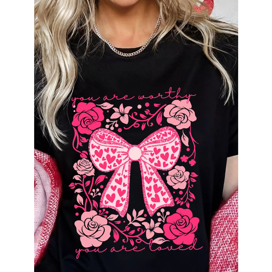 Valentines Day Slogan Floral and Bow T Shirt Apparel and Accessories