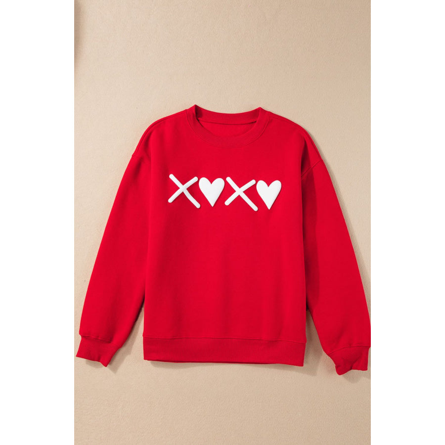 Valentine’s Day XOXO Round Neck Drop Shoulder Sweatshirt Apparel and Accessories