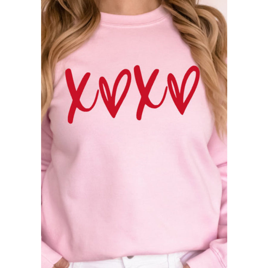 Valentine’s Day XOXO Round Neck Drop Shoulder Sweatshirt Apparel and Accessories