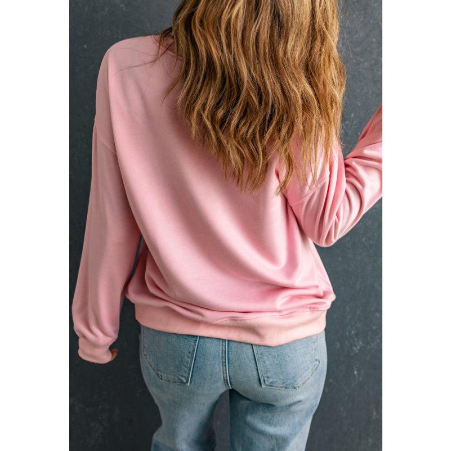 Valentine’s Day XOXO Round Neck Drop Shoulder Sweatshirt Apparel and Accessories