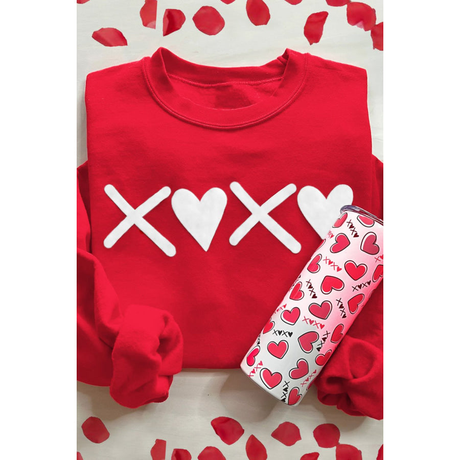 Valentine’s Day XOXO Round Neck Drop Shoulder Sweatshirt Apparel and Accessories