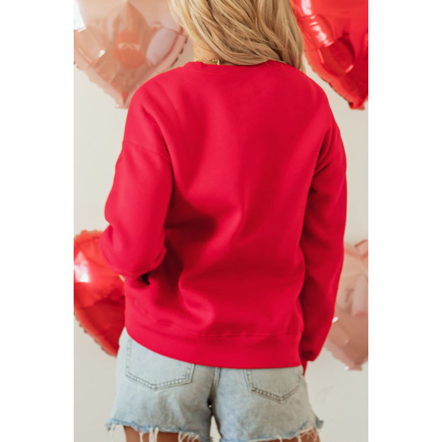 Valentine’s Day XOXO Round Neck Drop Shoulder Sweatshirt Apparel and Accessories