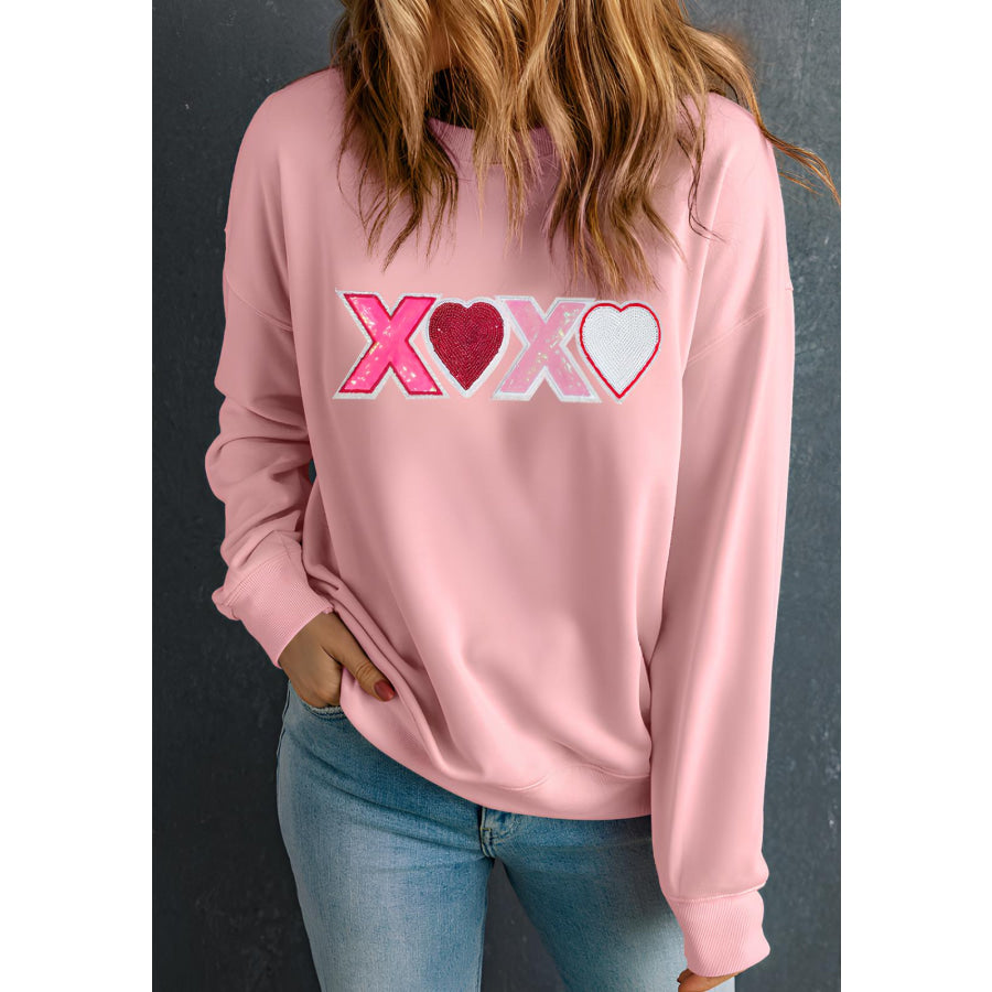 Valentine’s Day XOXO Round Neck Long Sleeve Sweatshirt Apparel and Accessories