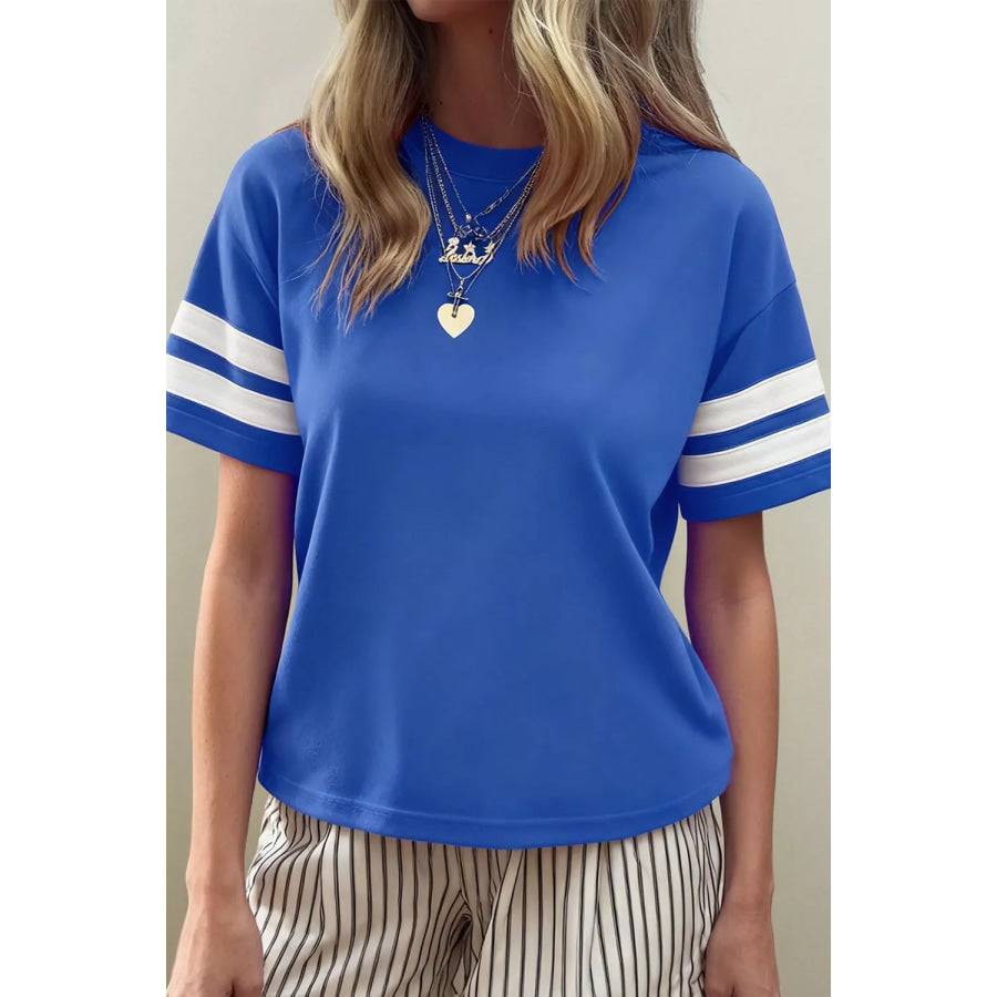 Varsity Striped Short Sleeve Crew Neck T Shirt Apparel and Accessories