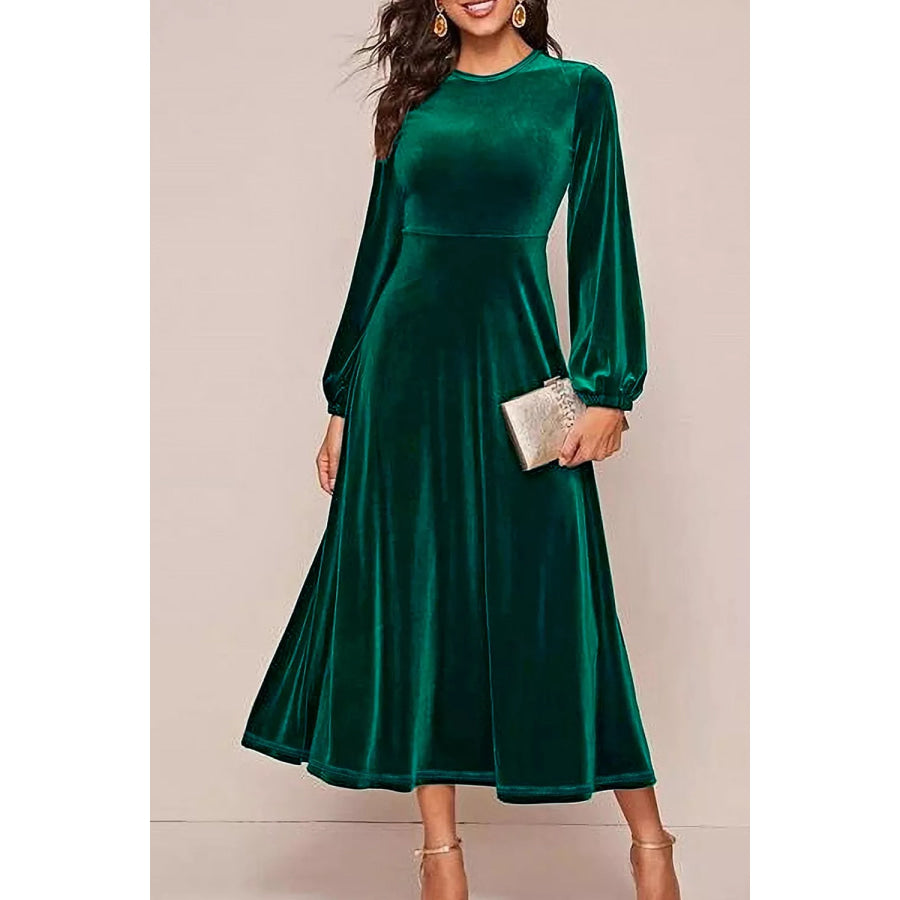 Velvet Balloon Sleeve Maxi Dress Apparel and Accessories