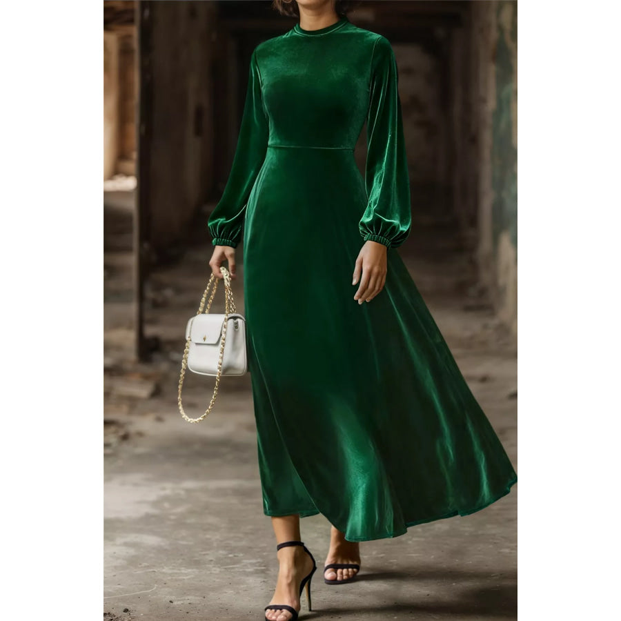 Velvet Balloon Sleeve Maxi Dress Dark Green / S Apparel and Accessories