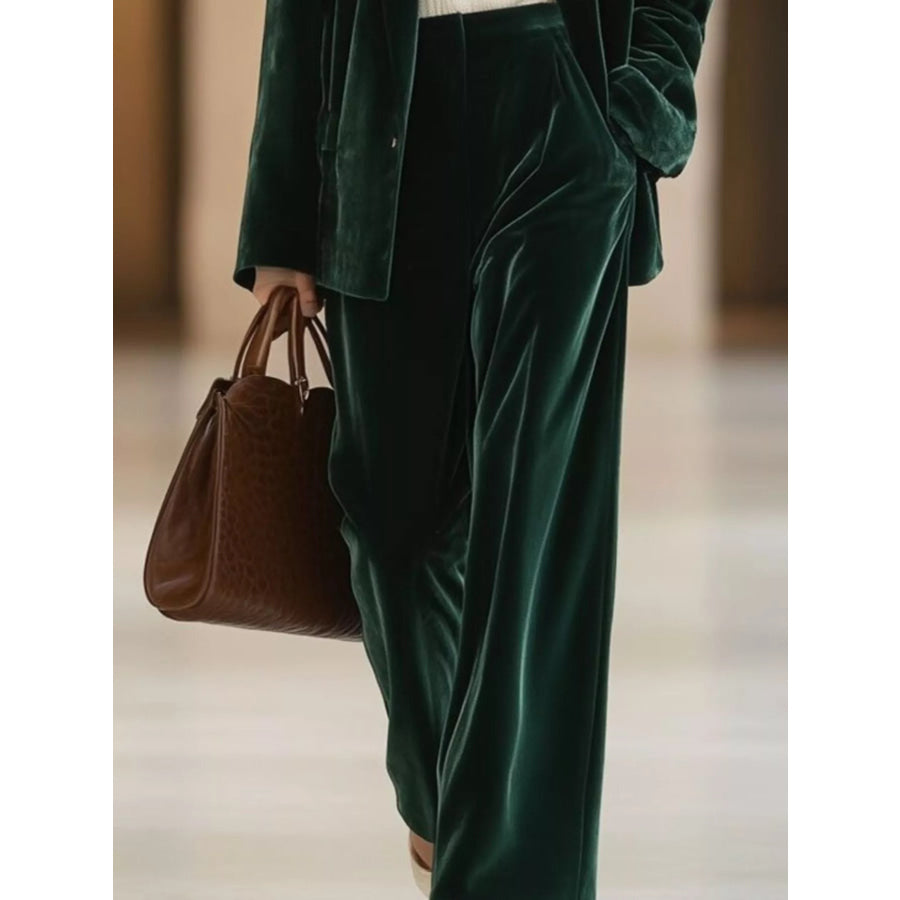 Velvet Blazer and Wide-Leg Pants Two-Piece Set Apparel and Accessories