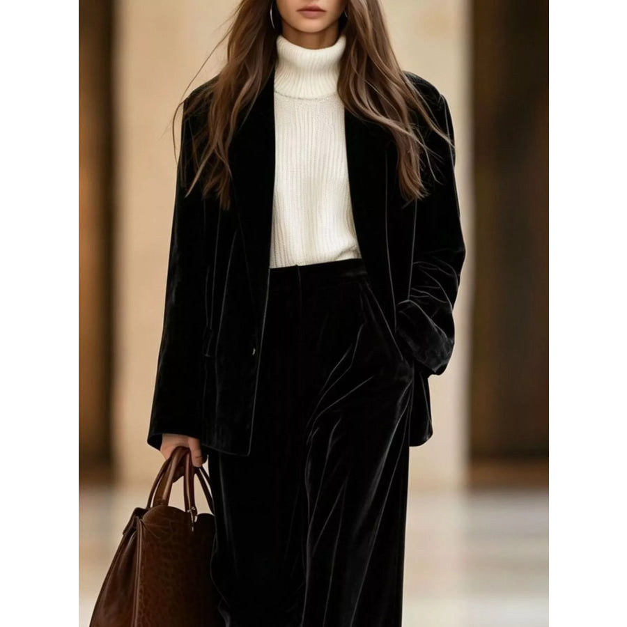 Velvet Blazer and Wide-Leg Pants Two-Piece Set Apparel and Accessories