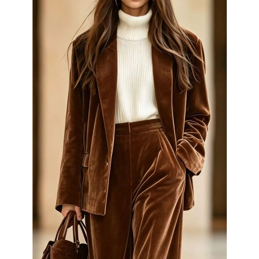 Velvet Blazer and Wide-Leg Pants Two-Piece Set Apparel and Accessories