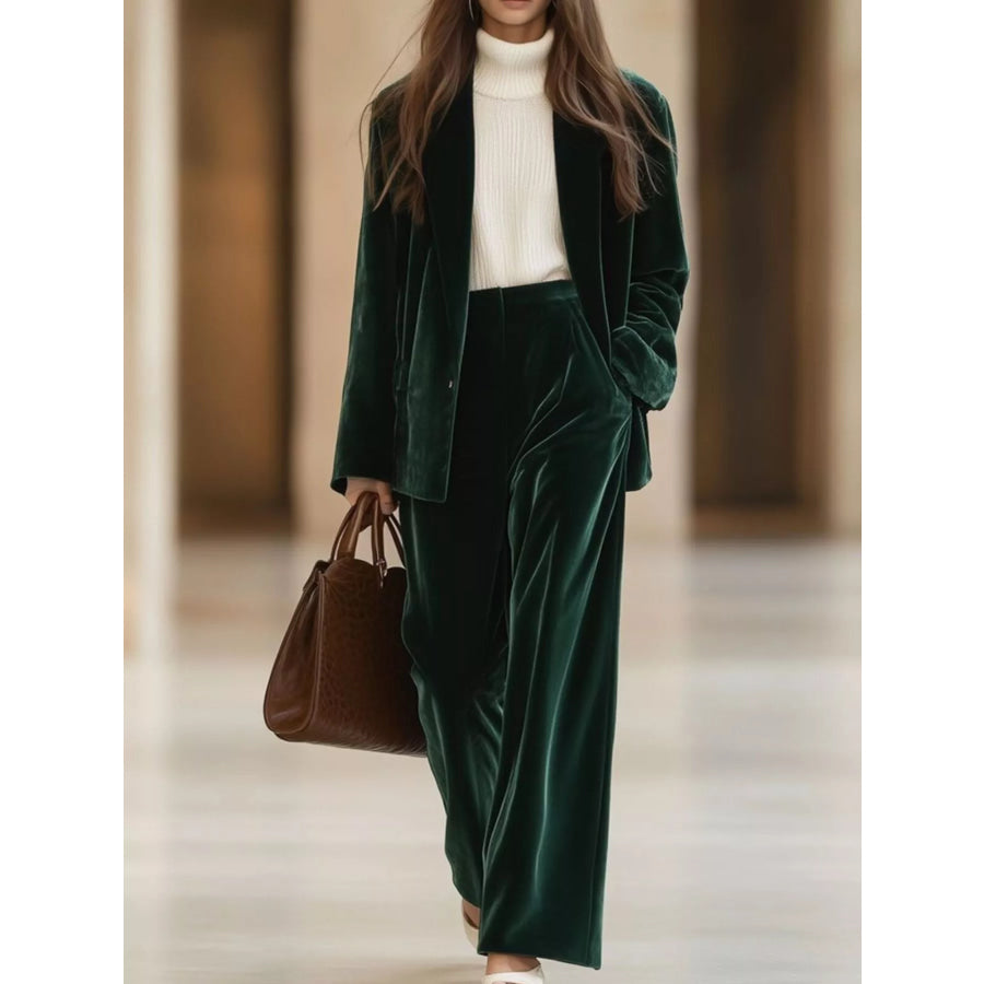 Velvet Blazer and Wide-Leg Pants Two-Piece Set Apparel and Accessories