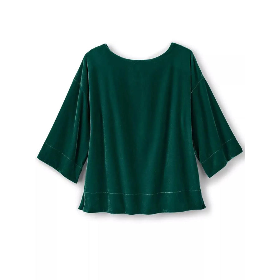 Velvet Boat-Neck T-Shirt with Three-Quarter Sleeves