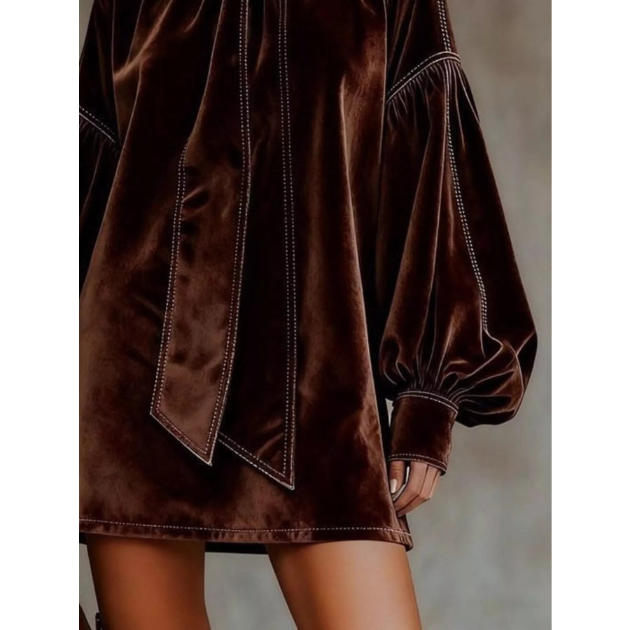 Velvet Bow-Tie Long Sleeve Mini Dress Apparel and Accessories