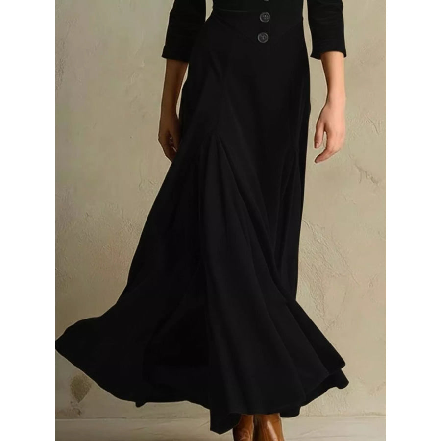 Velvet Button Front 3/4 Sleeve Maxi Dress Apparel and Accessories