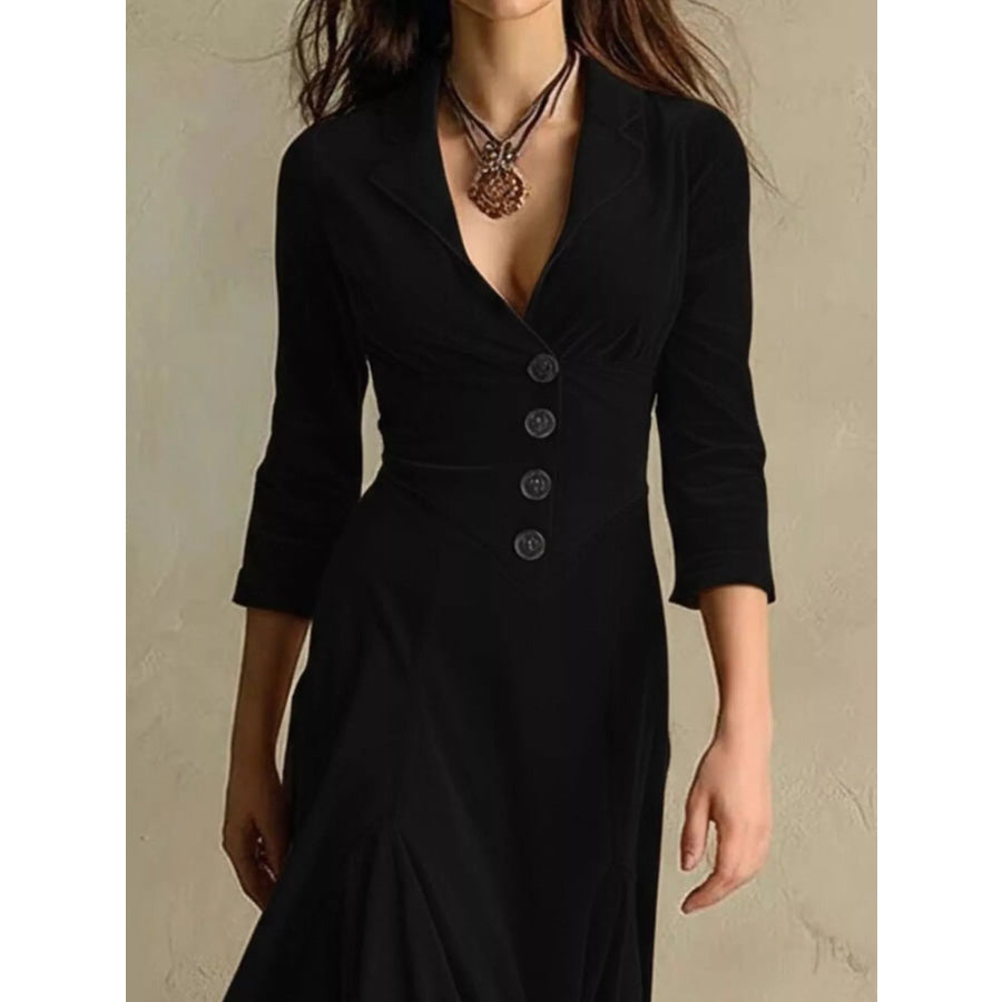 Velvet Button Front 3/4 Sleeve Maxi Dress Apparel and Accessories