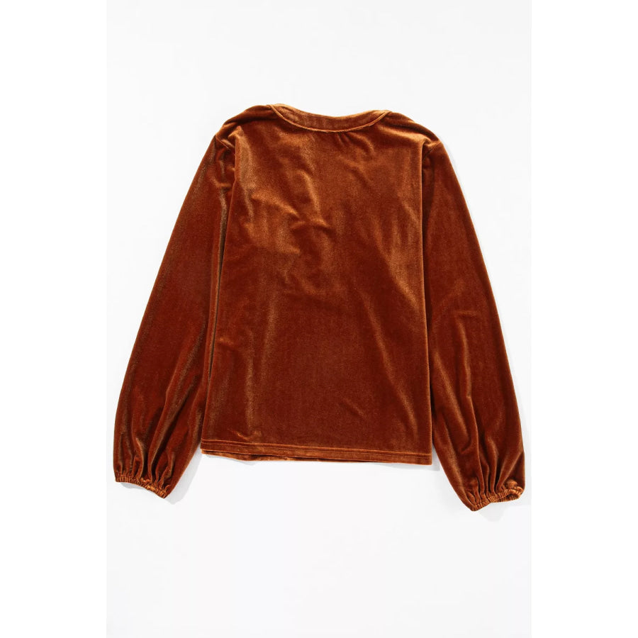 Velvet Button-Front Long Sleeve Blouse Apparel and Accessories
