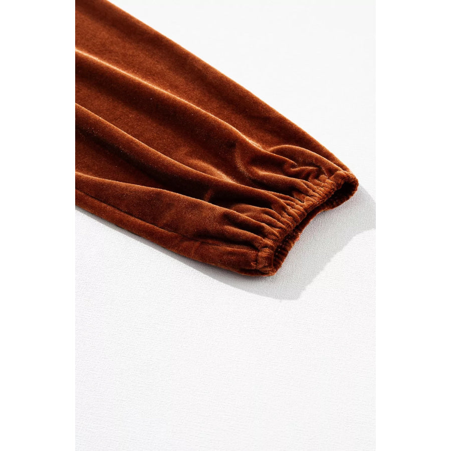 Velvet Button-Front Long Sleeve Blouse Apparel and Accessories