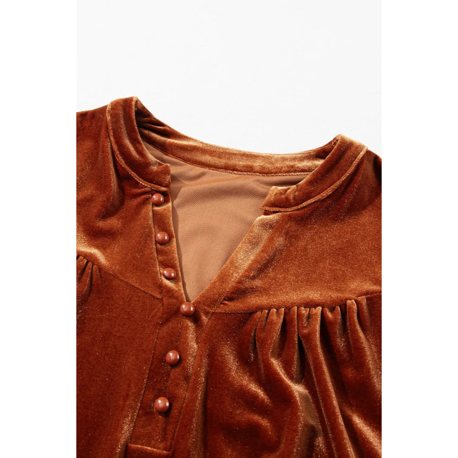 Velvet Button-Front Long Sleeve Blouse Apparel and Accessories