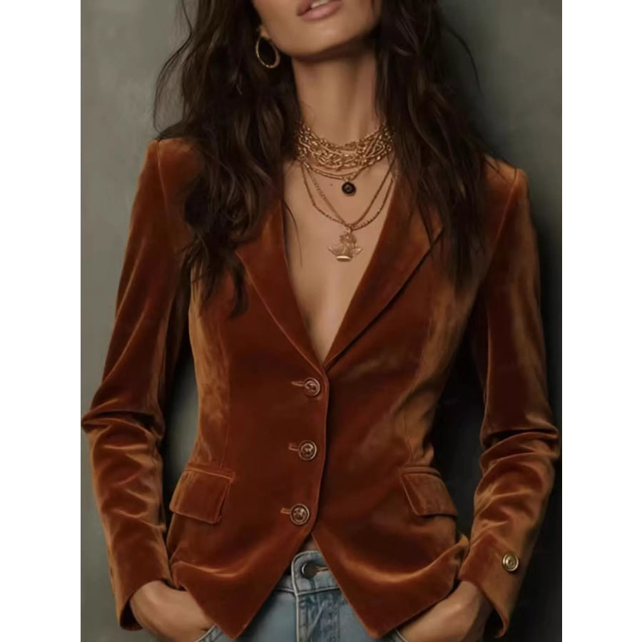 Velvet Button Up Blazer Dark Brown / S Apparel and Accessories