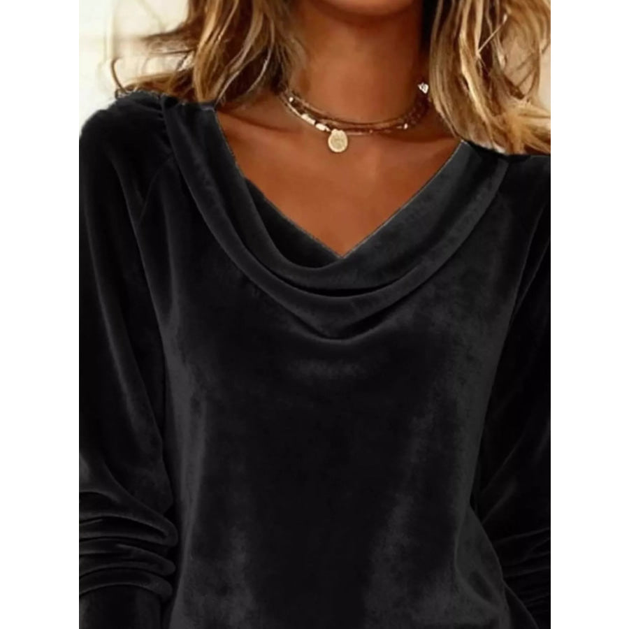 Velvet Cowl Neck Long Sleeve T-Shirt Apparel and Accessories
