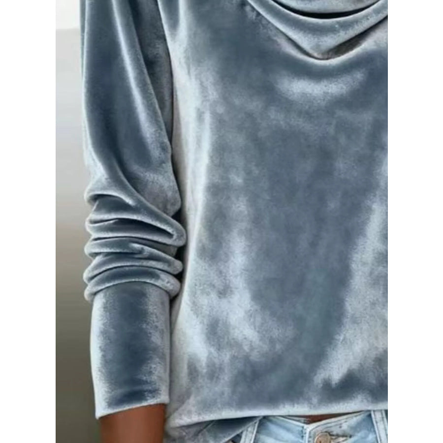Velvet Cowl Neck Long Sleeve T-Shirt Apparel and Accessories