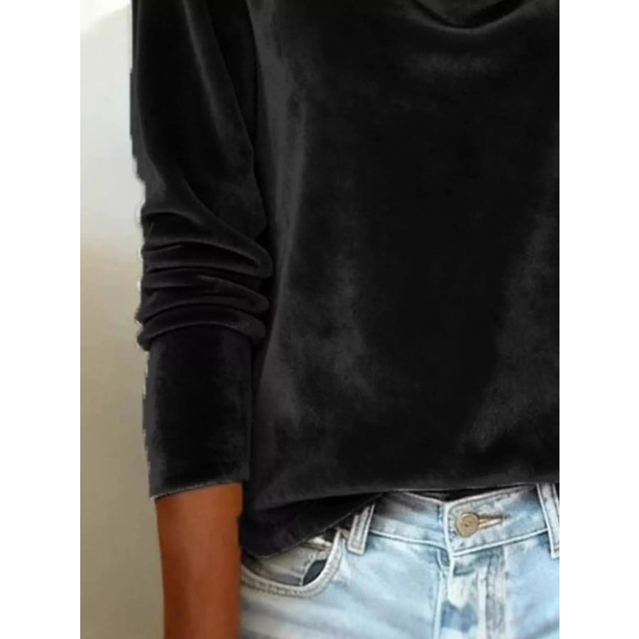 Velvet Cowl Neck Long Sleeve T-Shirt Apparel and Accessories