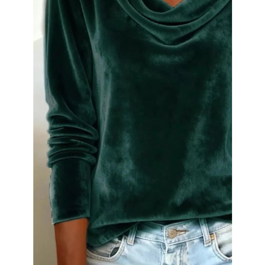 Velvet Cowl Neck Long Sleeve T-Shirt Apparel and Accessories