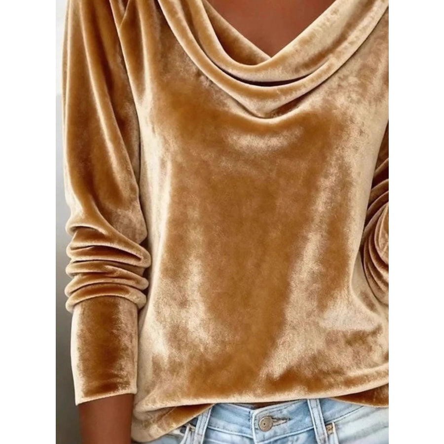 Velvet Cowl Neck Long Sleeve T-Shirt Apparel and Accessories