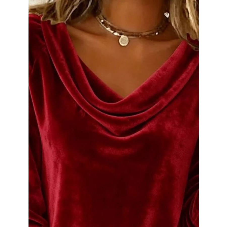 Velvet Cowl Neck Long Sleeve T-Shirt Apparel and Accessories