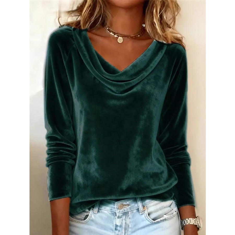 Velvet Cowl Neck Long Sleeve T-Shirt Apparel and Accessories