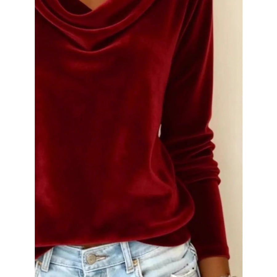 Velvet Cowl Neck Long Sleeve T-Shirt Apparel and Accessories