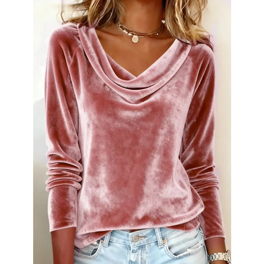 Velvet Cowl Neck Long Sleeve Top Apparel and Accessories