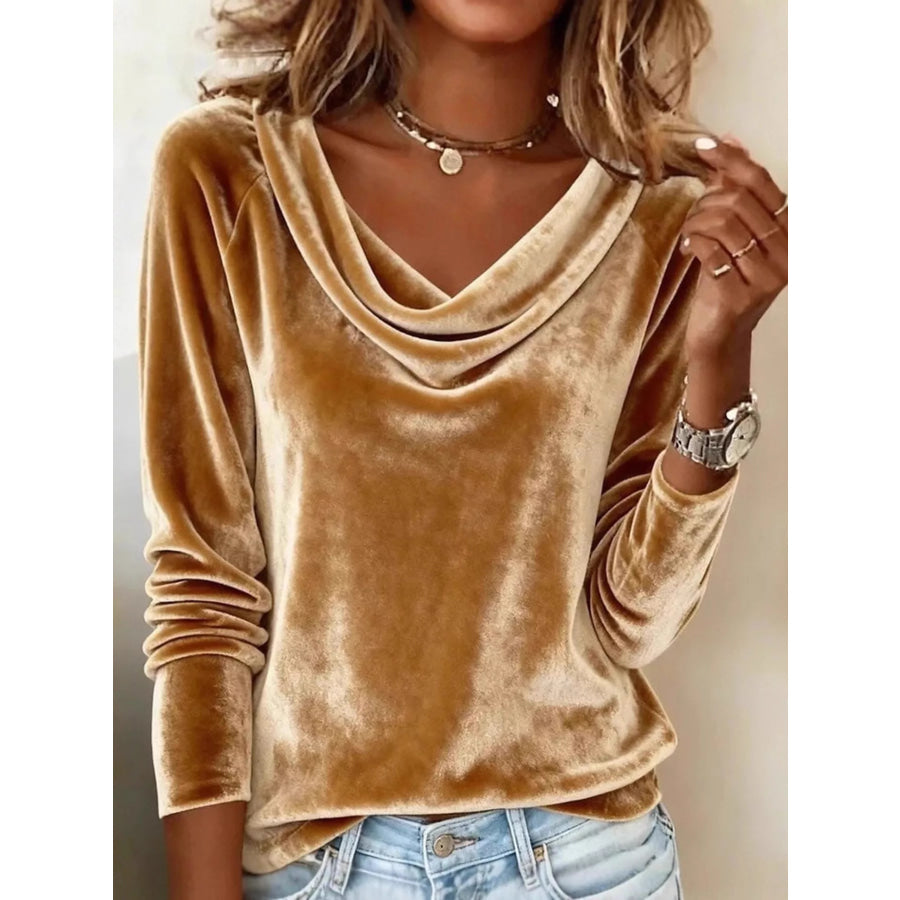Velvet Cowl Neck Long Sleeve Top Apparel and Accessories