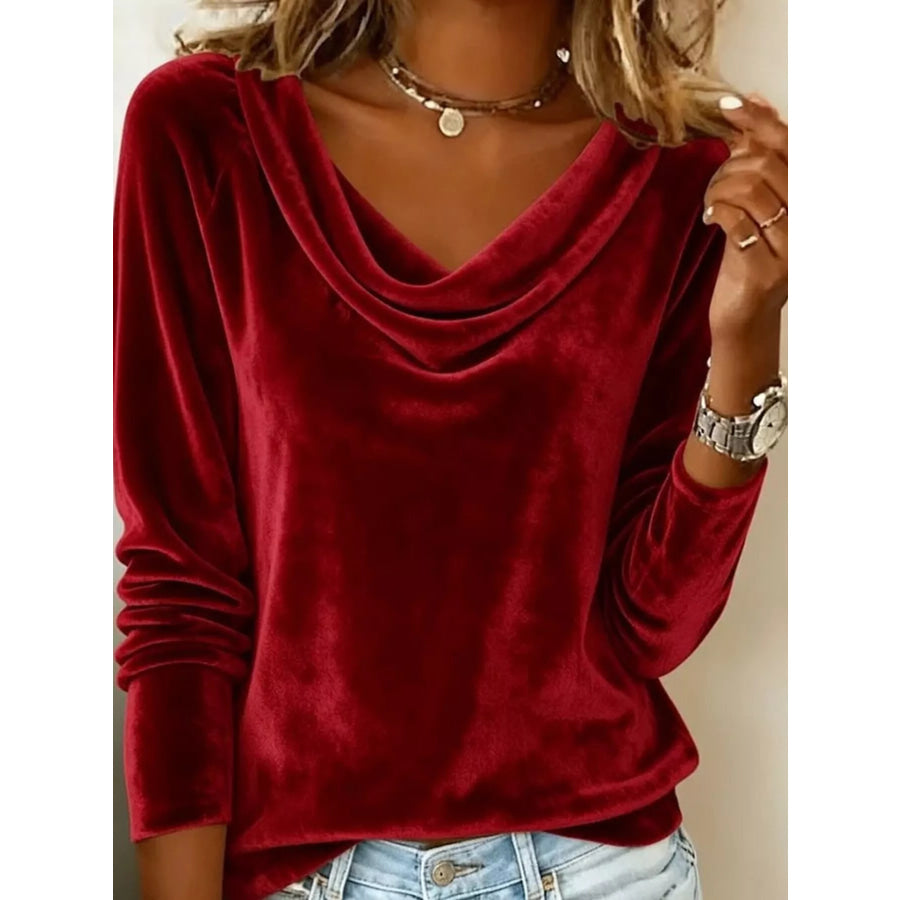 Velvet Cowl Neck Long Sleeve Top Apparel and Accessories