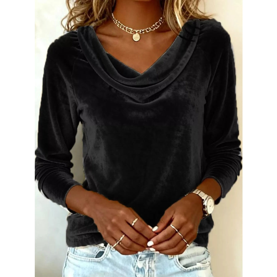 Velvet Cowl Neck Long Sleeve Top Apparel and Accessories