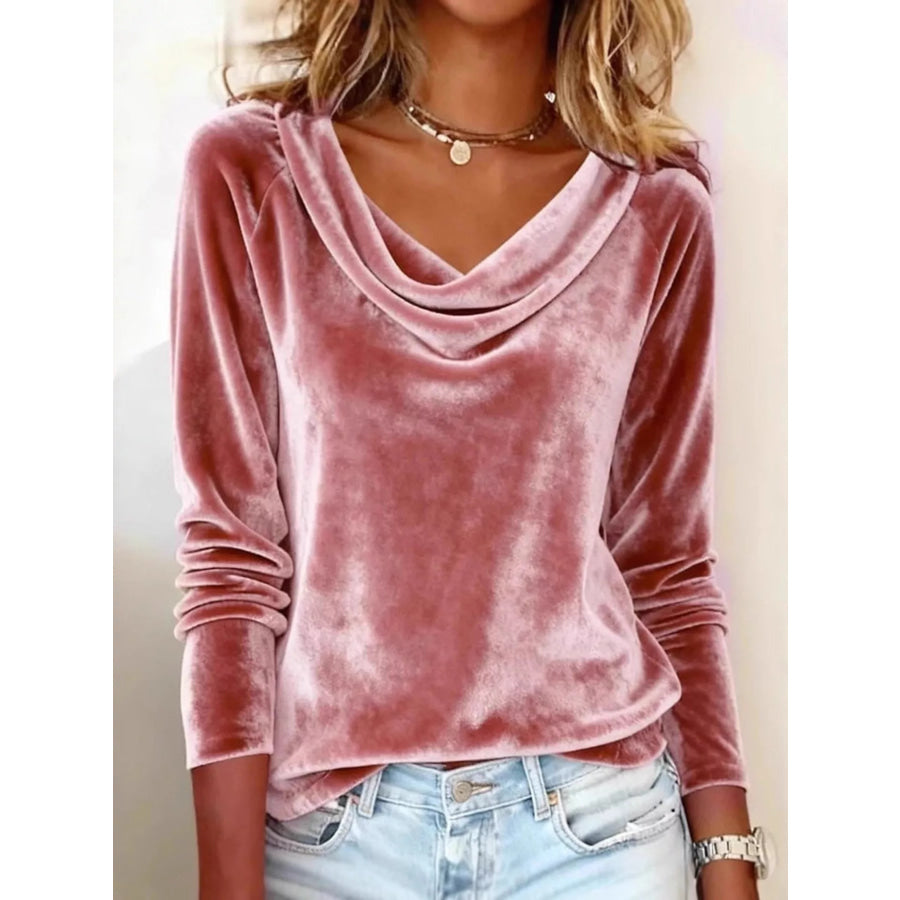 Velvet Cowl Neck Long Sleeve Top Apparel and Accessories