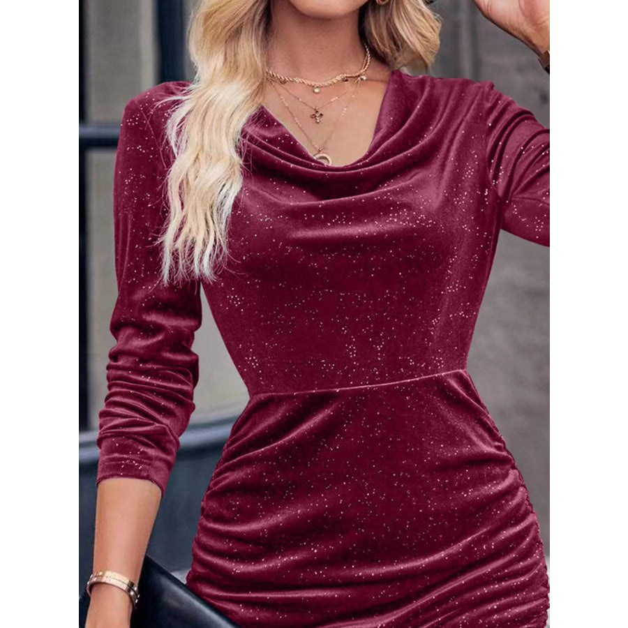 Velvet Cowl Neck Ruched Bodycon Dress Apparel and Accessories